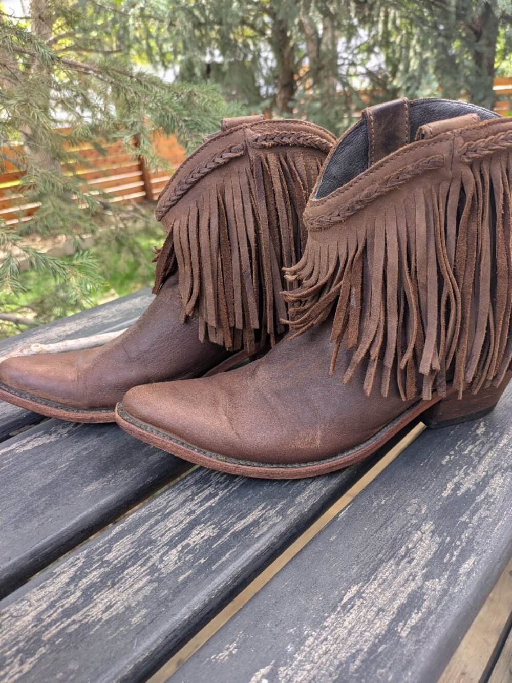 Liberty Black Vegas Brown Leather Fringe Western Ankle Boots LB-71129 Size 9.